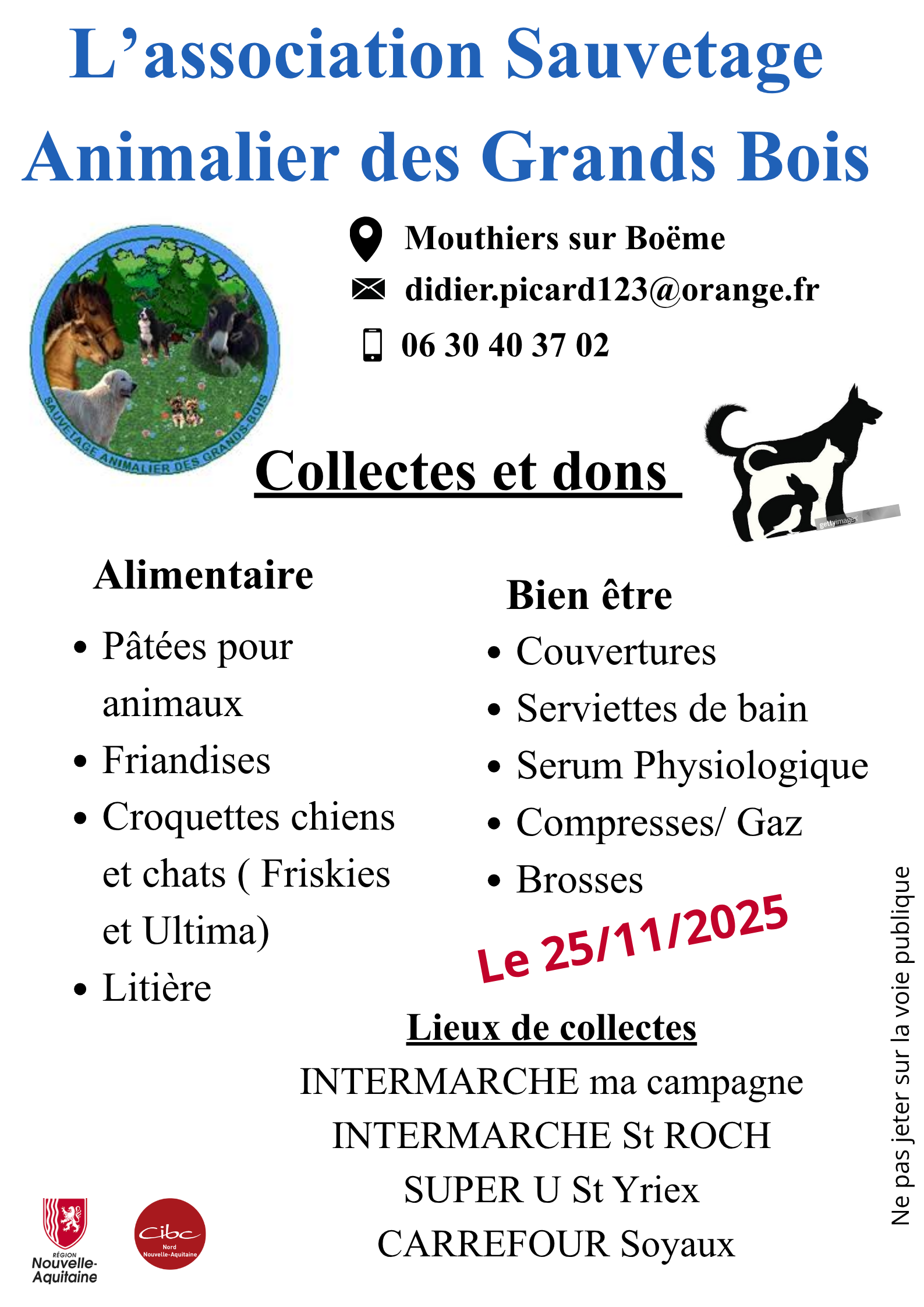 Flyer pour collecte de dons pour les animaux